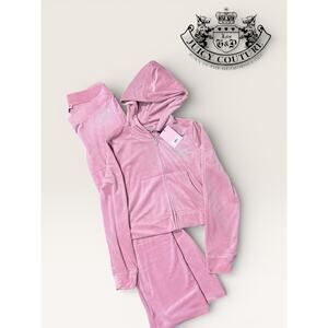 NWT Juicy Couture Rose Velour Zip Hoodie L NWT Rhinestone Logo Pink Y2K